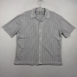 Vintage Amplify Shirt Men Large Blue White Geometric Knit Sheer Retro Look USA
